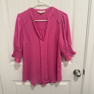Vine & Love Women's Bright Hot Pink Short Sleeve Blouse Size Small